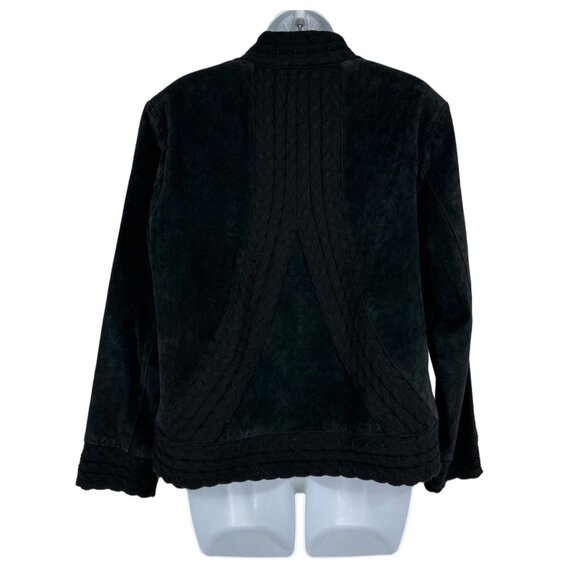 Coldwater Creek Genuine Suede Leather Black Cable Knit Jacket Women's Size M - Picture 5 of 10